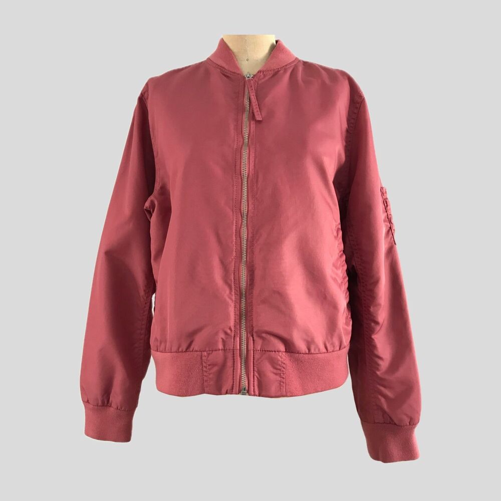 GAP Pink Full Zip Nylon Bomber Flight Jacket Utility Streetwear Womens Size M